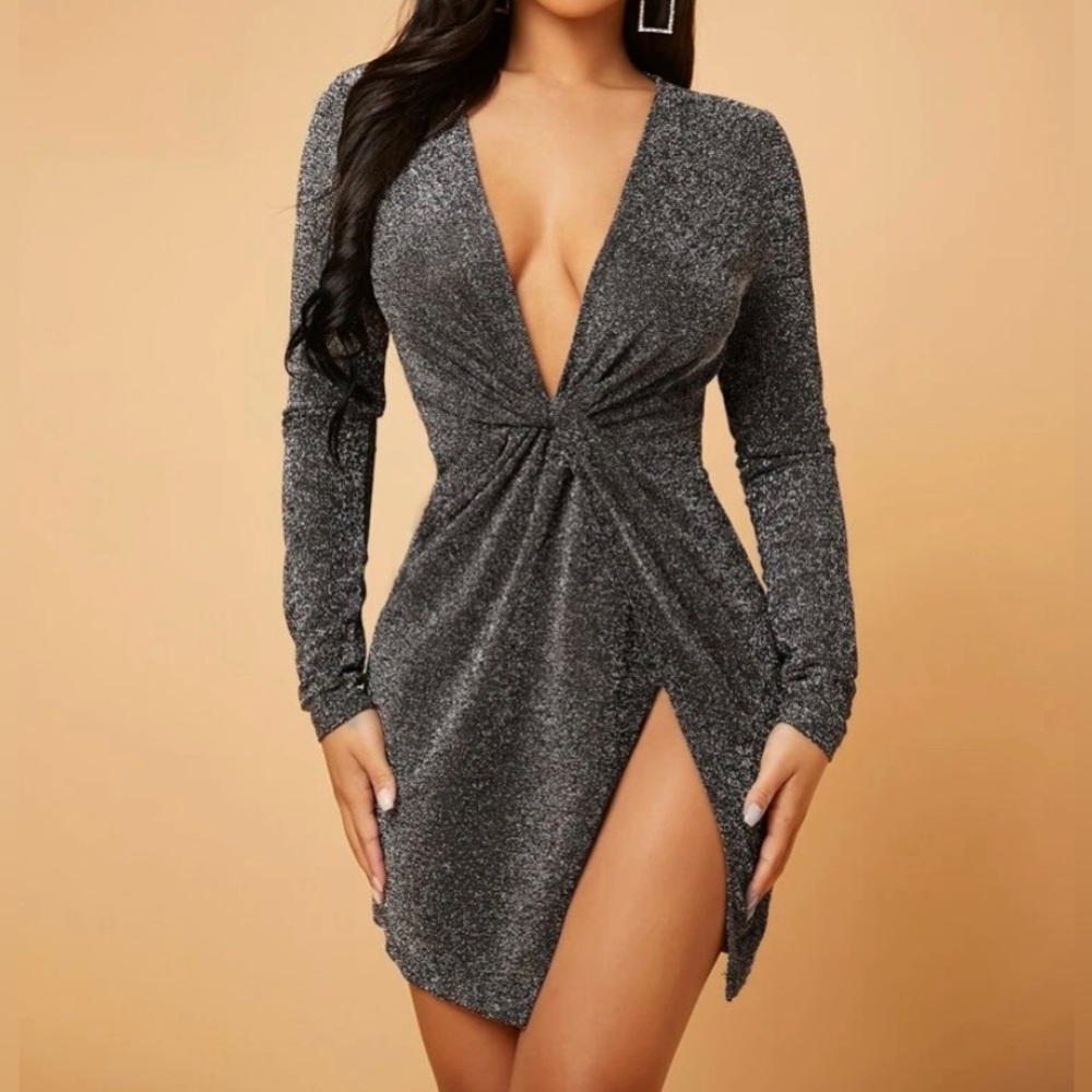 SHEIN SXY Deep V NeckTwist Front Wrap Dress